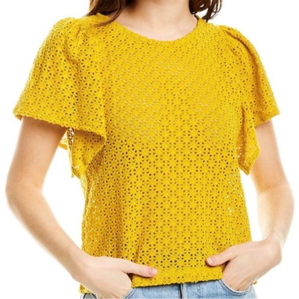 Madewell Texture & Thread Eyelet Flutter-Sleeve Top in Mystic Yellow Size Small